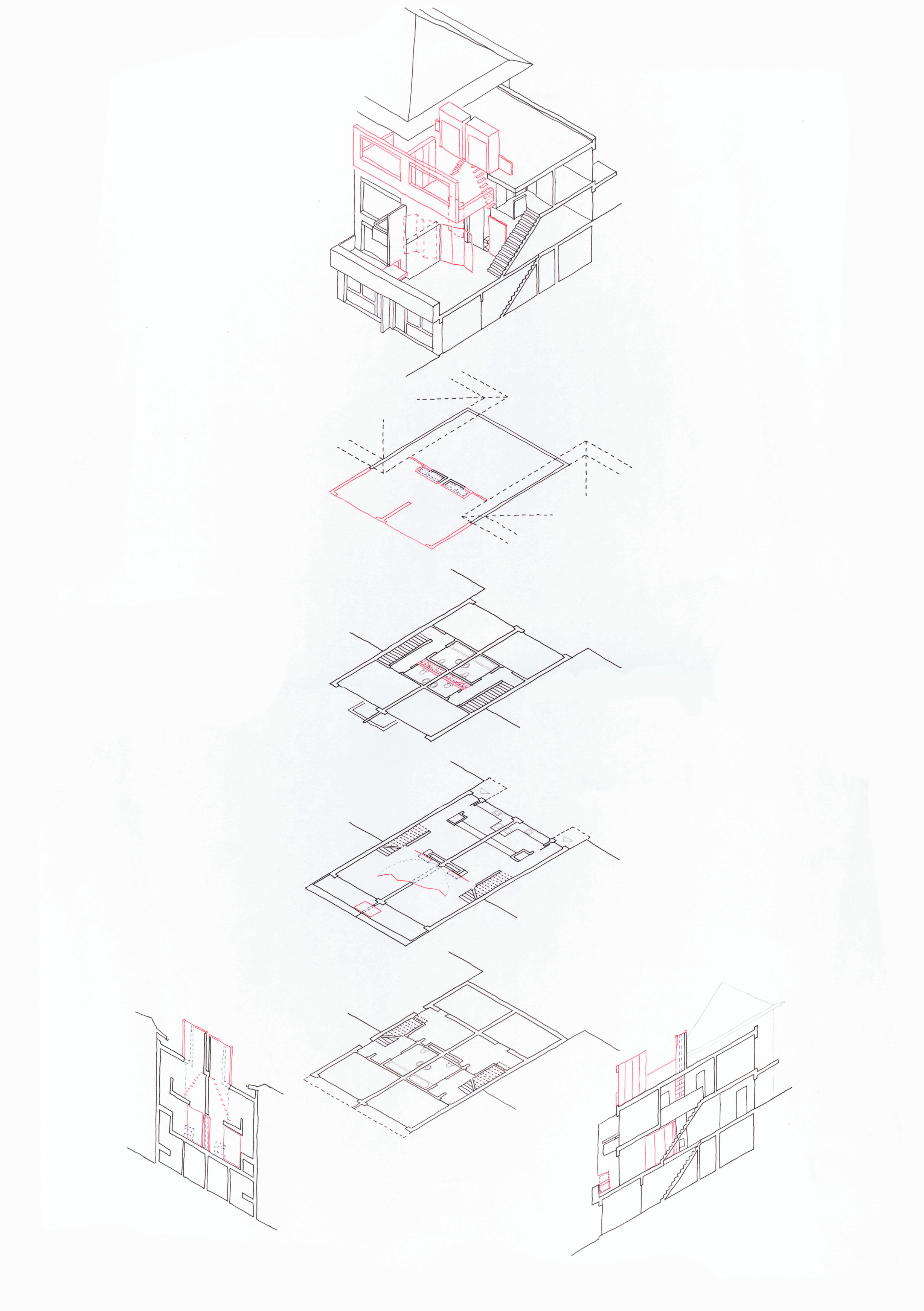 floorplans-sections-axonometry-in-an-exploded-arrchitectural-drawing
